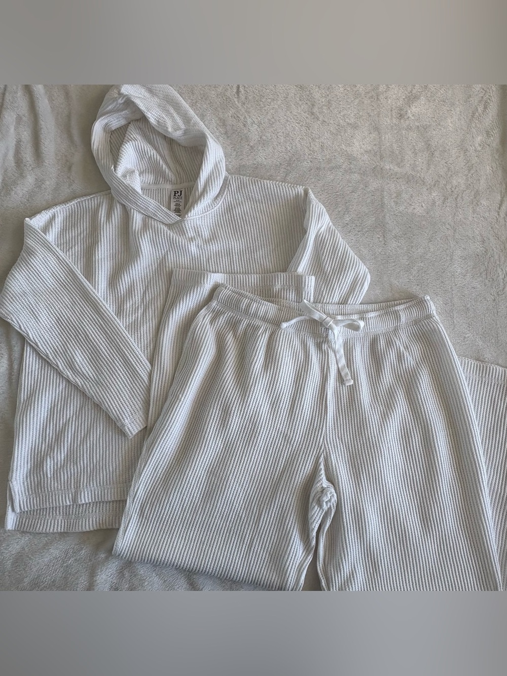 Cozy Waffle-Knit Hoodie & Pants set in white